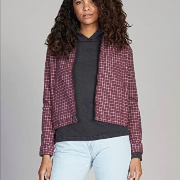 Quiksilver Long Sleeve Zip-Up Shirt jacket plaid cropped shacket - Picture 1 of 9